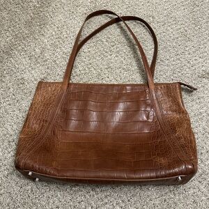 Monsac Brown Crocodile-Embossed Women's Bag